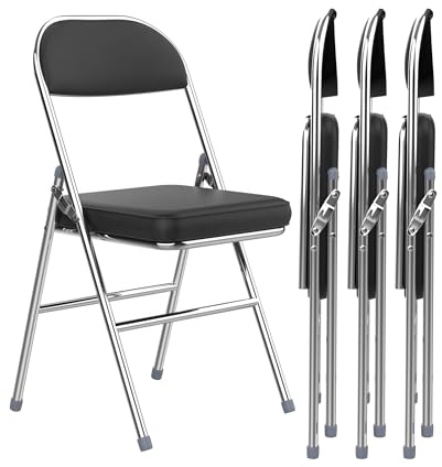 Chleby 4er Set Gepolsterten Klappstühle aus Starker Stahlrahmen bis 175KG | Klappstuhl Leder, Keine Montage Erforderlich, Klappbare Esszimmerstühle Geeignet für Küche, Gäste, Büro, Partys, Schwarz