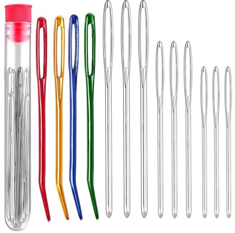 14Pcs Plastic Sewing Needles, Large Eye, Blunt Point, Blue, Green, Red, Pink, Hand Sewing Needles for Craft, Kids DIY and Knitting