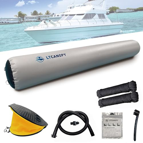 LTCANOPY högpresterande gummibåtsfender, 46 x 305 cm båtstötfångare för dockning, yacht, segelbåt, båtfender utrustad med 10 m dubbelt flätat nylonrep, fotpump