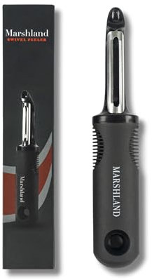 Marshland Premium I-Shape Swivel Vegetable & Fruit Peeler - Non-Slippery Stainless Steel - Durable & Dishwasher Safe Potato Peeler for Kitchen, Strong Grip Skin Peeler (Black)