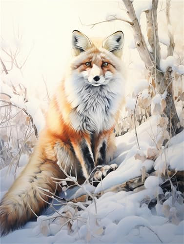 Malen Nach Zahlen Erwachsene Fuchs, Schneeszene Malen Nach Zahlen Erwachsene Groß90x60cm, DIY Handgemalt Ölgemälde Kit mit Pinseln und Acrylfarbe für Zimmer Deko Aesthetic, Geschenke für Frauen