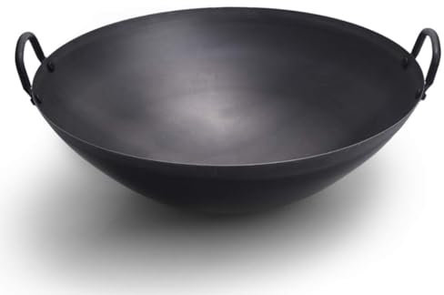 KRODEAIR Wok Chinois Authentique, poêle à Frire, Grand Wok Profond en Fonte avec Deux poignées intégrées, sauteuse de Grande capacité,60CM