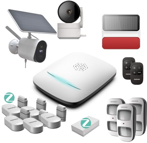 DAEWOO PA541Z - Sistema di allarme completo 4G & Zigbee, compatibile con animali, qualità professionale, controllo a distanza, 12 accessori, sirena solare, 1 telecamere interne - 1 telecamera autonoma