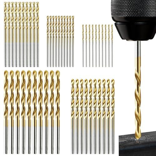MEEKET 50PCS Small Drill Bits Gold Titanium Coated Drill Bits for Wood Plastic Soft Metals, 1-3mm, 50 Count