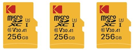 Kodak Lot de 3 Cartes Mémoire Micro SD 256 Go – Classe 10 – Haute Performance Avec Adaptateurs pour Smartphones, Caméras, Tablettes et Consoles
