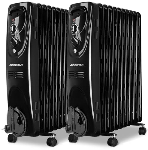 Aigostar Radiateur à huile à 11 éléments, 2 300 W, silencieux, chauffage rapide, 3 réglages de puissance et contrôle thermostatique de température, recommandé pour des pièces de 24 m², 2 unités