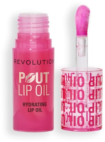 Revolution, Pout Lip Oil, Nourishing Tinted Lip Oil, High Shine, Non-Sticky Finish, Vegan & Cruelty-Free, Watermelon Pink, 4ml