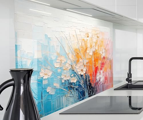 timalo Spritzschutz Wand für Herd, Küche Küchenrückwand Glasoptik | Acryl Glas 2mm | Glasrückwand Acrylglas Wandpaneele Rückwandschutz Platte | 60x40cm Blumenmuster