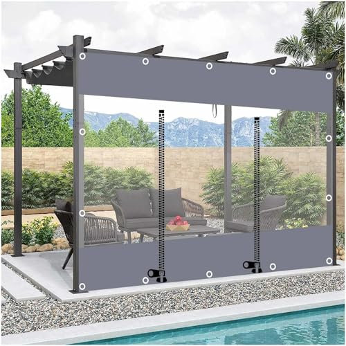 WELLBELT Waterproof Outdoor Curtains,Outdoor Clear Tarp Curtains With Zipper Door, Waterproof Tarpaulin Side Panels, Transparent Tarpaulin Cover for Pergola Gazebo Terrace, Pvc Rain Curtain, 0.3mm,Wx