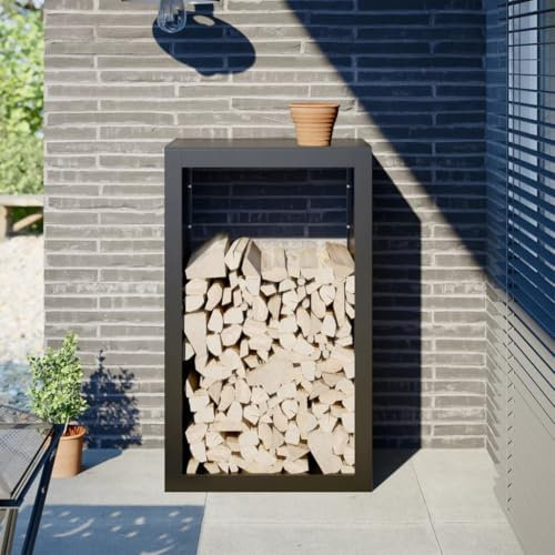 Xichuzi Brennholzregal Schwarz 60x40x100 cm Stahl, Kaminholzregal Aussen, Holzstapelhilfe, Carport, Sichtschutz Garten, Kaminholzregale - 850989