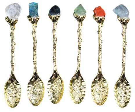 6 Pcs Retro Coffee Spoons Vintage Crystal Alloy Decorative Dessert Tea Spoons for Cafe Tableware, Ice Cream, Sugar, Espresso, Latte