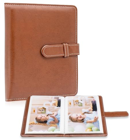 Fotoalbum 4x6 Fotos - 68 Taschen kleine Mini-Kapazität Premium Vegan Leder Cover, tragbare Brieftasche Fotoalbum für Jungen Mädchen Geburtstag Hochzeit (Braun)