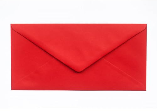 Kuvertwelt Umschläge DIN Lang (220 x 110 mm), Nassklebung - Rot | Stabile Papierumschläge im 25er-Pack mit Nassklebung für Einladungen, Rechnungen und Grußkarten.