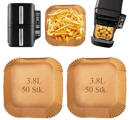 100 Stück Airfryer Backpapier für Heißluftfritteuse Ninja SL300EU, Ninja Double Stack XL 7.6L Air Fryer, Ninja Heißluftfritteuse Zubehör, Airfryer Zubehör für Ninja Sl300eu