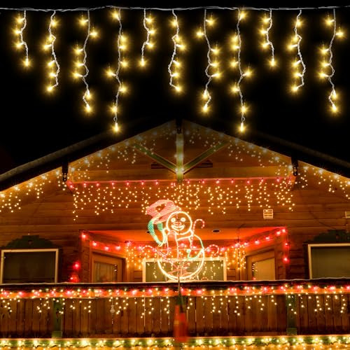 Eisregen Lichterkette Außen, 15M 600LED Warmweiß Eisregen Weihnachtsbeleuchtung Außen mit Timer, IP44 Wasserdicht 8 Modi mit Stecker für Innen Außen Balkon, Hochzeit, Party, Haus, Fenster,Garten Deko
