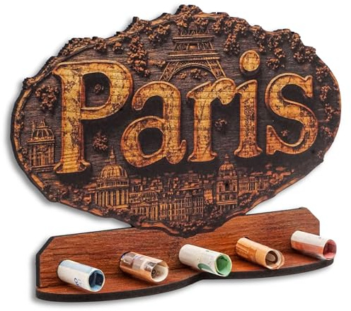 DRO Design Geldgeschenke, Geschenkverpackung Holz-Optik Paris Motiv – Bargeldgeschenk, Geldpräsent, Kreatives Geldgeschenk, Geburtstag, Hochzeit, Weihnachten