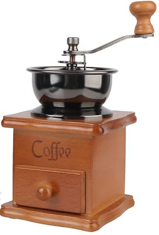 Mini macinacaffè manuale stile retrò in legno utensili con manico in acciaio inox con mulino per spezie in ceramica, macinino da caffè (scuro)