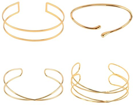 Oberarmreif Gold, 4 Stück Verstellbar Offenes Armreif Oberarm Minimalistisches Oberarm Wickelarmband Armreif Gold Armband Schmuck für Frauen