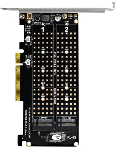Fahoujs 2 Bis Pciexpress 8X Raids Controller PCIe Split Card 2Ports M Key Für 2230 2242 2260 2280 22110