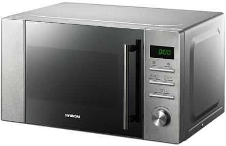 Hyundai Microondas 20 Litros Básico Inox HMW2700DX. 700W, 8 Programas, Modo Descongelación, Revestimiento Interior, Fácil Limpieza, Temporizador 95min.