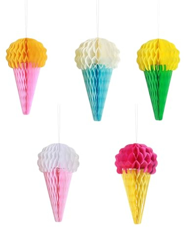 SSKHE 5 Stück Hängende Dekoration,Bunt Einschulung Deko,Einschulung Mädchen & Jungen Zuckertüten aus Seidenpapier - Schultüte Deko Buntes Eis.
