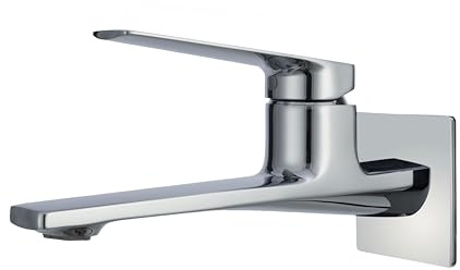 Modern Wall Mount Bathroom Faucet – Chrome,Solid Brass Single Handle with Flip Aerator (2 Flow Modes), Rough-in Valve for Concealed Installation