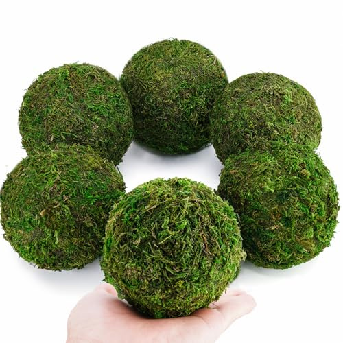BYHER Decorative Moss Balls Set - Fake Moss Balls for Bowl Fillers, Centerpiece Decor, Home Decor, Vase Filler, Wedding Decor, Table Arrangement, Coffee Accents, DIY Crafts (Large - 3.2-Set of 6)