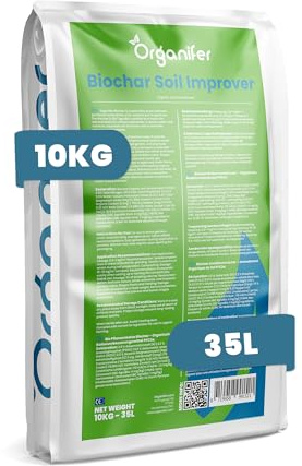 Biokohle-Bodenverbesserer - 10 Kg Für 35 L - Pflanzenkohle Aus Kakaoschalen - 65% Organische Kohlenstoffanreicherung Für Wasserspeicherung, Fruchtbarkeit Und Nachhaltigkeit - Organifer