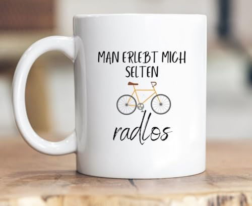 My Little Coffee Bean Man erlebt mich selten radlos Keramiktasse, Fahrrad-Motiv, Geschenk für Fahrradfahrer, Handarbeit aus Deutschland