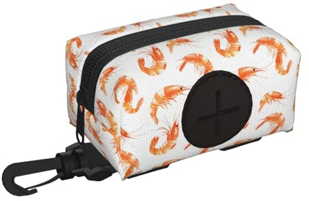 Soporte para bolsas de excremento de perro para correa, suave, ligero, lindo, realista, estampado de camarones, dispensador de rollos, cierre de , accesorios para pasear perros con cremallera y