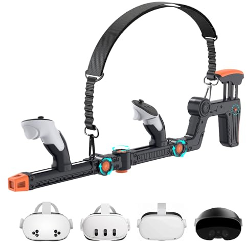 VR-Pistole-Lager kompatibel mit Quest 2/3/3S/Pro, Adjustment Gunstock Magnetisches Zubehör für Quest 3S, Controller Griffe mit Schultergurten für verbessertes Kontrollgefühl