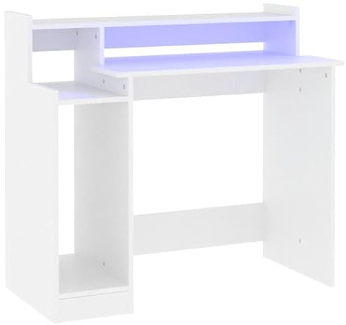 Escritorio con iluminación blanca 97 x 45 x 90 cm – Mesa de oficina moderna de madera para oficinas grandes, espacio de trabajo ergonómico con un ambiente elegante