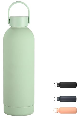SiHuiTu 500ml Insulated Water Bottle, Small Metal Water Bottle for Handbag with Handle, Double Wall Vacuum Insulated Bottle Keeps 24H Cold/12H Hot, BPA Free Drinks Bottle (Avocado Green)