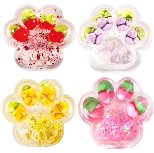 Cat Paw Squishy, 4 Stück Stress Relief Toy, Cat Paw Squeeze Toy, Sensorisches Spielzeug Pfoten, Stressabbau Fidget Toys für Kinder und Erwachsene (White)