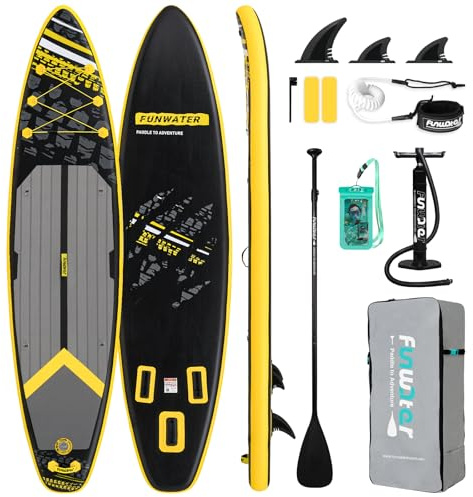 FunWater Sup Gonfiabile Portatile: Tavola Gonfiabile, Pinne, Pompa, Pagaia, Zaino e Guinzaglio di Sicurezza-Ideale per Adulti e Ragazzi,Tutti i Livelli