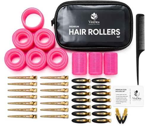 Hair Rollers with Clips 50PCS Set – Self Grip Curlers (60/48/36/25mm) with 24 Metal & No Bend Clips, Rat Tail Comb & Storage Bag for Long, Medium & Short Hair – Volume & Lift DIY Styling