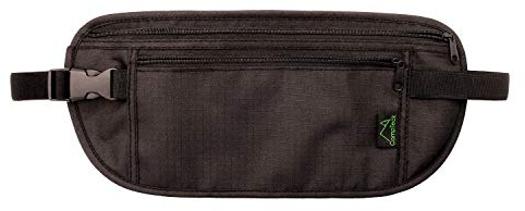 CampTeck U6680 Cinturón para Dinero con Protección RFID Faraday Señal Bloqueo Cinturón de Viaje para Efectivo, Pasaporte, Tarjetas, Móvil, etc – Negro