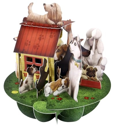 Santoro Pirouette, 3D-Pop-Up-Grußkarte – Hunde & Zwinger – für Sie, für Ihn, für Kinder, Geburtstag (grün, schwarz, grau, braun, gelb, 13 x 16 cm)
