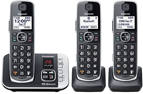 Panasonic Link2Cell Bluetooth DECT 6.0 Expandable Cordless Phone System with Answering Machine and Call Blocking - 3 Handsets - KX-TGE663B (Black)