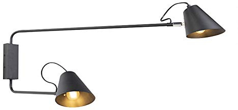 Qazqa Lune wl - Applique murale - 2 lumière - L 900 mm - Noir - Rétro - éclairage intérieur - Salon I Chambre