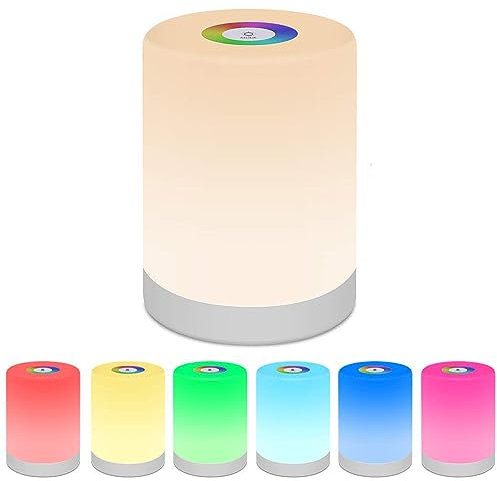 Bedside Table Lamp Touch Sensor, LED Night Light Rechargeable Portable Dimmable RGB Color Changing Modes for Kid Children Bedroom Camping, Adjustable Brightness Eye Caring Metal Handle (Warm White)