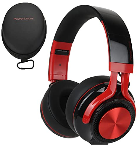 PowerLocus P3 Bluetooth Headphones Over-Ear, [40h Playtime, Bluetooth V5.0] Wireless Headset Hi-Fi Stereo Headphone, Foldable with Mic, Deep Bass, Wired Mode for Cell Phones/Laptop/PC/TV (Black/Red)