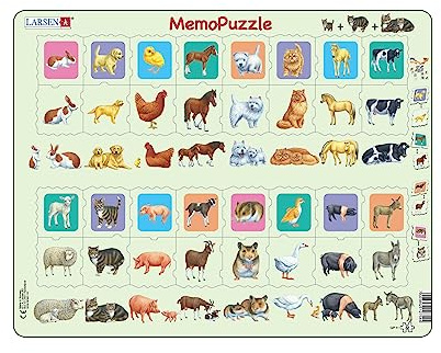Larsen GP11 MemoPuzzle I Tiermütter und ihre Babies I Puzzle ab 2 Jahre I Kinderpuzzle mit 32 Teilen I Mit Rahmenpuzzle auf spielerische Weise Lernen