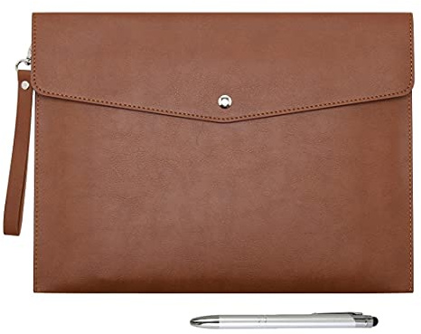 Wonderpool A4 PU cuero sobre documentos multifunción carpetas papelería bolsa - Archivo de cartera para organizador de cartas de papel y funda para tablet PC (Marrón)