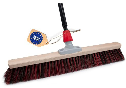 Novaliv Straßenbesen 60 cm I Besen mit Stiel ausziehbar I Arenga-Elaston schwarz-rot I Grob I Industriebesen Kehrbesen Gartenbesen Hofbesen