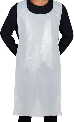 hapray 100 Pieces Disposable White Plastic Aprons, 46 inches x 28 inches Waterproof Polyethylene Perfect for Cooking Painting Arts n' Crafts and More