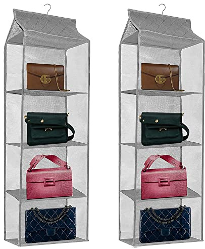 2 Stk Atmungsaktiver Schrank Organizer,Tasche für Schlafzimmer,Handtaschen Ablage Speicher,Handtasche Kleiderschrank,Veranstalter Taschen,Closet Organizer Faltbar,Platzsparendes Taschenorganizer