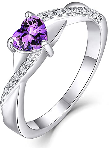 YL Bague de fiançailles février Pierre de naissance améthyste Traverser Infini Solitaire bague de mariage pour les femmes mariée (Taille 56)