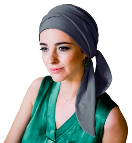 CAREBELL Turbante Oncológico/Modelo Smooth/Tejido de Bambú/Preformado/Para Pacientes con Pérdida de Cabello/Alopecia y Quimioterapia/Cómodo y Básico/Gris Noche
