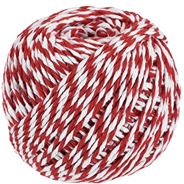 sourcing map Cordel Embalaje Cuerda Envoltura Algodón Cordel 75M/82 Yardas Rojo y Blanco Cuerda para Regalo Envoltura, Navidad Cordel